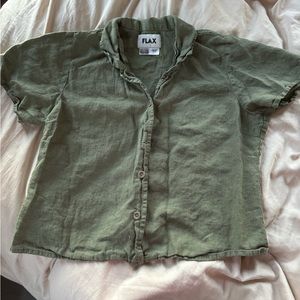 Flax Linen Army Green Button up